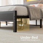 Full Size Bed Frame with LED Lights & Storage