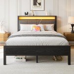 Full Size Bed Frame with LED Lights & Storage