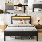 Full Size Bed Frame with LED Lights & Storage