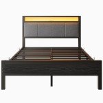 Full Size Bed Frame with LED Lights & Storage