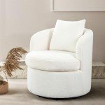 LEVEDE Beige Round Swivel Chair with Lumbar Pillow