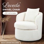 LEVEDE Beige Round Swivel Chair with Lumbar Pillow