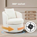 LEVEDE Beige Round Swivel Chair with Lumbar Pillow