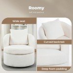 LEVEDE Beige Round Swivel Chair with Lumbar Pillow