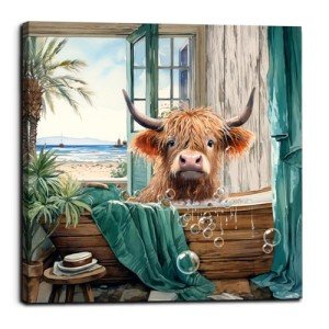 Highland Cow Bathroom Canvas Print Wall Art