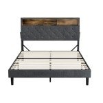 Double Bed Frame with LED Shelf and Tufted Headboard