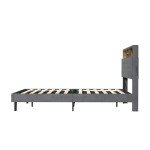 Double Bed Frame with LED Shelf and Tufted Headboard