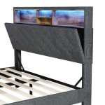 Double Bed Frame with LED Shelf and Tufted Headboard