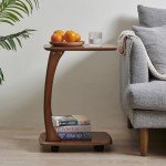 C Shaped Rolling End Table – Walnut Finish