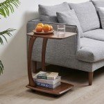 C Shaped Rolling End Table – Walnut Finish