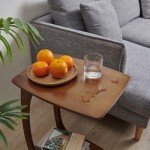 C Shaped Rolling End Table – Walnut Finish