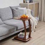 C Shaped Rolling End Table – Walnut Finish