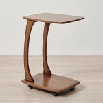 C Shaped Rolling End Table – Walnut Finish