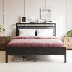 Queen Size Fabric Upholstered Bed Frame with Storage