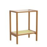 Rattan Side Table with Glass Top and Storage