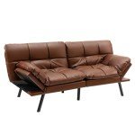 Brown Convertible Futon Sofa Bed with Adjustable Backrest