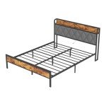 Double Metal Bed Frame with Storage and USB Ports