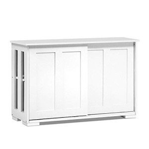 White Sliding Door Buffet Sideboard with Shelves