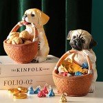 Cute Pug Dog Statue Storage Basket and Bowl