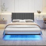 LED Floating Bed Frame with Charging Station and Storage