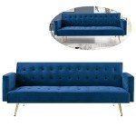 Blue Velvet 3-Seater Sofa Bed Couch