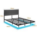 LED Floating Bed Frame with Charging Station and Storage