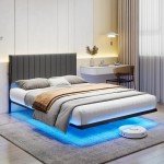 LED Floating Bed Frame with Charging Station and Storage