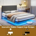 LED Floating Bed Frame with Charging Station and Storage