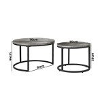 Marble Round Coffee Table Set of 2 - Black & Grey
