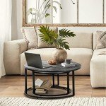 Marble Round Coffee Table Set of 2 - Black & Grey