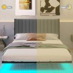 LED Floating Bed Frame with Charging Station and Storage