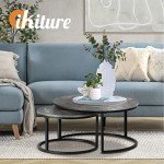 Marble Round Coffee Table Set of 2 - Black & Grey