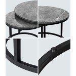 Marble Round Coffee Table Set of 2 - Black & Grey