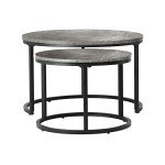 Marble Round Coffee Table Set of 2 - Black & Grey