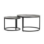 Marble Round Coffee Table Set of 2 - Black & Grey