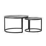 Marble Round Coffee Table Set of 2 - Black & Grey