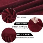 Set of 4 Velvet Dining Chair Seat Covers - Burgundy