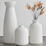 Set of 3 Distressed Ceramic Vases - White