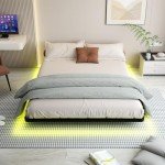 Queen Size Floating Bed Frame with LED Lights
