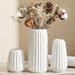 Set of 3 Modern White Ceramic Flower Vases