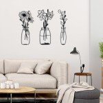 Black Metal Flower Wall Art - 3 Piece Set