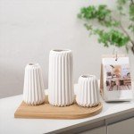Set of 3 Modern White Ceramic Flower Vases