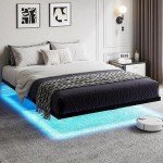 Queen Size Floating Bed Frame with LED Lights