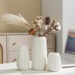 Set of 3 Modern White Ceramic Flower Vases