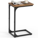 Rustic Brown Slim End Table with Metal Frame