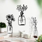 Black Metal Flower Wall Art - 3 Piece Set