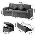 Grey Velvet Sofa Set with Storage Ottoman & Drawers