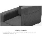 Grey Velvet Sofa Set with Storage Ottoman & Drawers