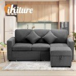 Grey Velvet Sofa Set with Storage Ottoman & Drawers