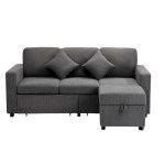 Grey Velvet Sofa Set with Storage Ottoman & Drawers